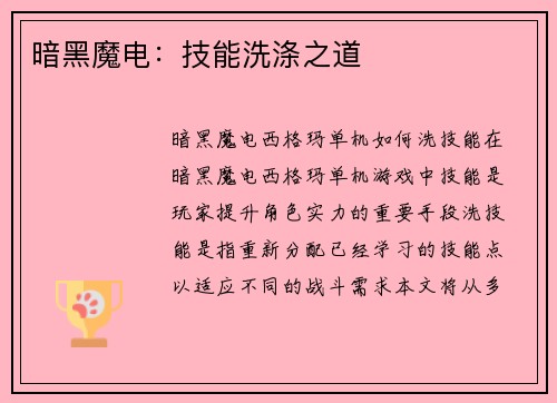 暗黑魔电：技能洗涤之道